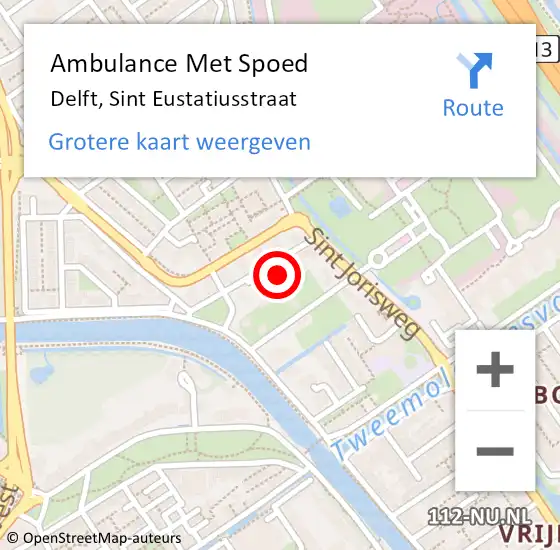 Locatie op kaart van de 112 melding: Ambulance Met Spoed Naar Delft, Sint Eustatiusstraat op 9 augustus 2024 15:02