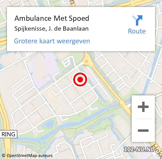 Locatie op kaart van de 112 melding: Ambulance Met Spoed Naar Spijkenisse, J. de Baanlaan op 9 augustus 2024 15:14