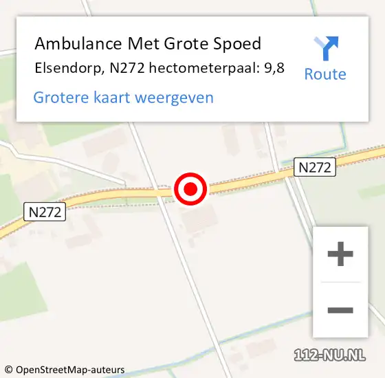 Locatie op kaart van de 112 melding: Ambulance Met Grote Spoed Naar Elsendorp, N272 hectometerpaal: 9,8 op 15 oktober 2014 20:03