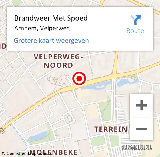 Locatie op kaart van de 112 melding: Brandweer Met Spoed Naar Arnhem, Velperweg op 9 augustus 2024 15:18