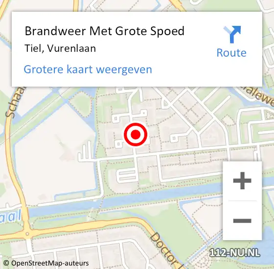 Locatie op kaart van de 112 melding: Brandweer Met Grote Spoed Naar Tiel, Vurenlaan op 9 augustus 2024 15:22