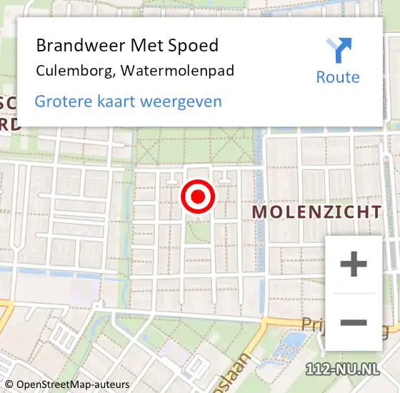 Locatie op kaart van de 112 melding: Brandweer Met Spoed Naar Culemborg, Watermolenpad op 9 augustus 2024 15:42