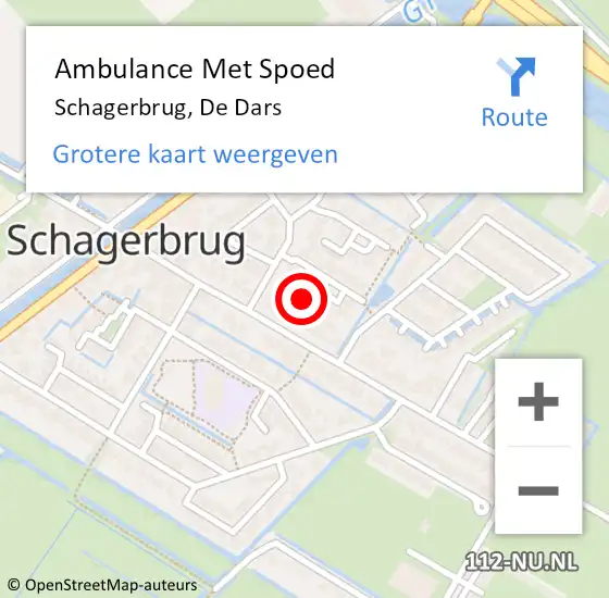 Locatie op kaart van de 112 melding: Ambulance Met Spoed Naar Schagerbrug, De Dars op 9 augustus 2024 15:43