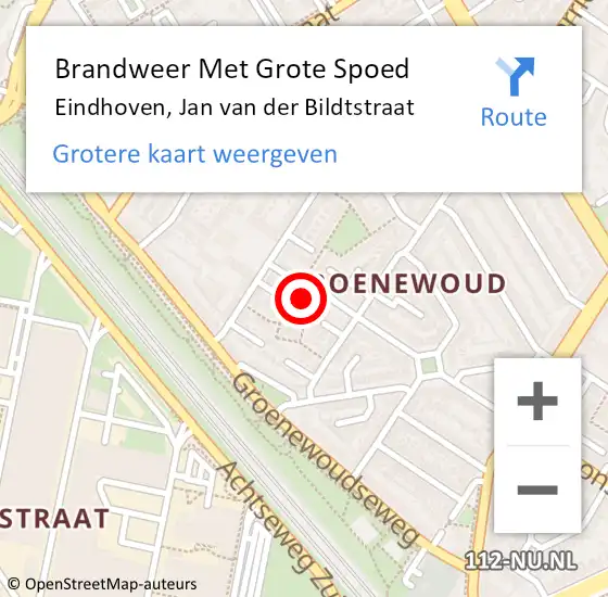 Locatie op kaart van de 112 melding: Brandweer Met Grote Spoed Naar Eindhoven, Jan van der Bildtstraat op 9 augustus 2024 15:55