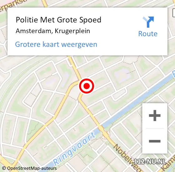 Locatie op kaart van de 112 melding: Politie Met Grote Spoed Naar Amsterdam, Krugerplein op 9 augustus 2024 16:09