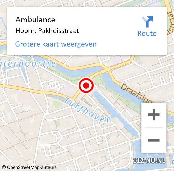 Locatie op kaart van de 112 melding: Ambulance Hoorn, Pakhuisstraat op 9 augustus 2024 16:22