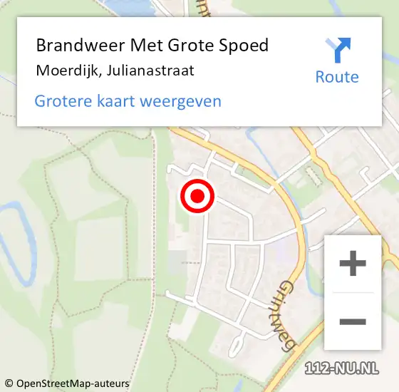 Locatie op kaart van de 112 melding: Brandweer Met Grote Spoed Naar Moerdijk, Julianastraat op 9 augustus 2024 16:25