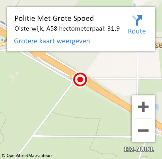 Locatie op kaart van de 112 melding: Politie Met Grote Spoed Naar Oisterwijk, A58 hectometerpaal: 31,9 op 9 augustus 2024 16:27