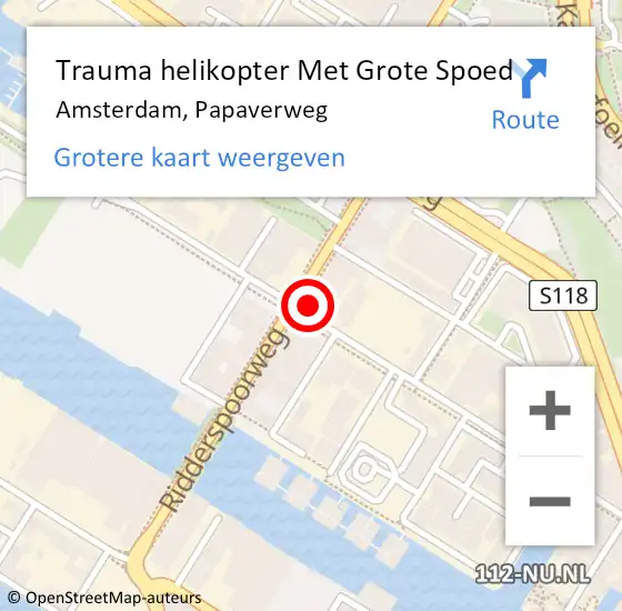 Locatie op kaart van de 112 melding: Trauma helikopter Met Grote Spoed Naar Amsterdam, Papaverweg op 9 augustus 2024 16:42