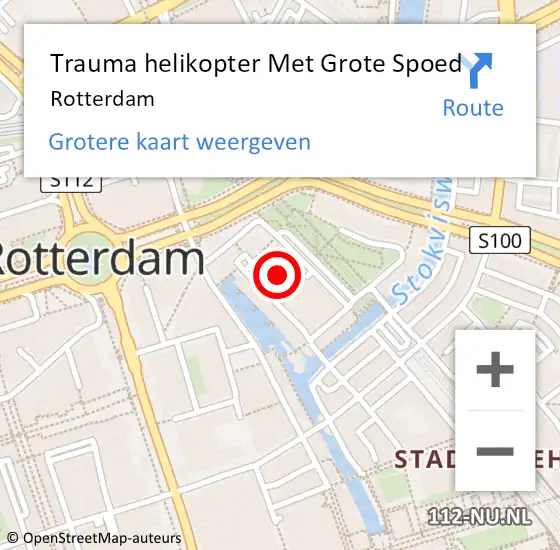 Locatie op kaart van de 112 melding: Trauma helikopter Met Grote Spoed Naar Rotterdam op 9 augustus 2024 16:44