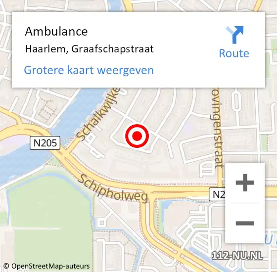 Locatie op kaart van de 112 melding: Ambulance Haarlem, Graafschapstraat op 9 augustus 2024 16:47