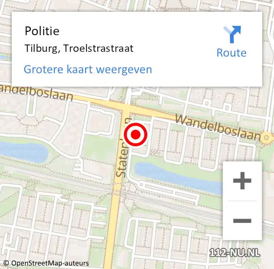 Locatie op kaart van de 112 melding: Politie Tilburg, Troelstrastraat op 9 augustus 2024 16:55