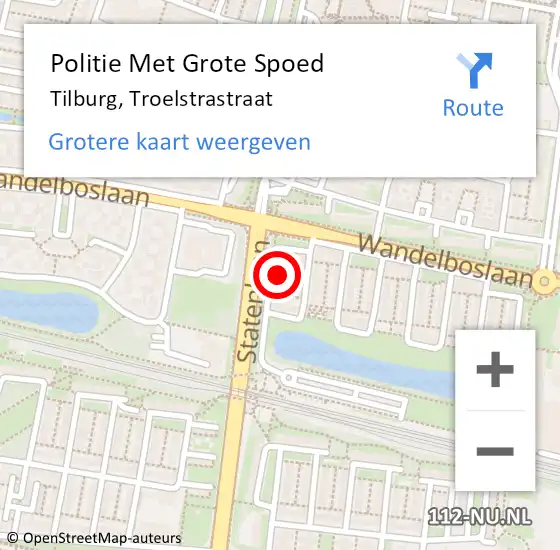 Locatie op kaart van de 112 melding: Politie Met Grote Spoed Naar Tilburg, Troelstrastraat op 9 augustus 2024 16:55