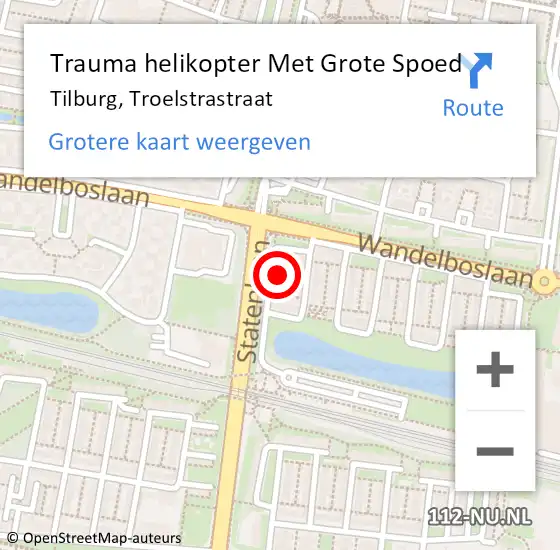 Locatie op kaart van de 112 melding: Trauma helikopter Met Grote Spoed Naar Tilburg, Troelstrastraat op 9 augustus 2024 16:57