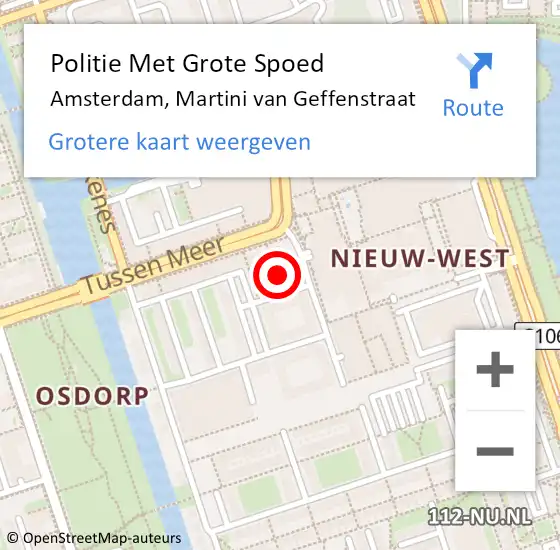 Locatie op kaart van de 112 melding: Politie Met Grote Spoed Naar Amsterdam, Martini van Geffenstraat op 9 augustus 2024 17:02