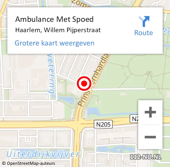 Locatie op kaart van de 112 melding: Ambulance Met Spoed Naar Haarlem, Willem Pijperstraat op 9 augustus 2024 17:15