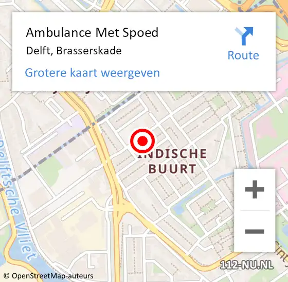 Locatie op kaart van de 112 melding: Ambulance Met Spoed Naar Delft, Brasserskade op 9 augustus 2024 17:35