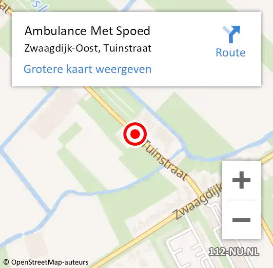 Locatie op kaart van de 112 melding: Ambulance Met Spoed Naar Zwaagdijk-Oost, Tuinstraat op 9 augustus 2024 17:52