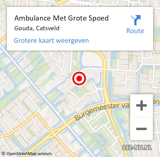 Locatie op kaart van de 112 melding: Ambulance Met Grote Spoed Naar Gouda, Catsveld op 9 augustus 2024 17:53