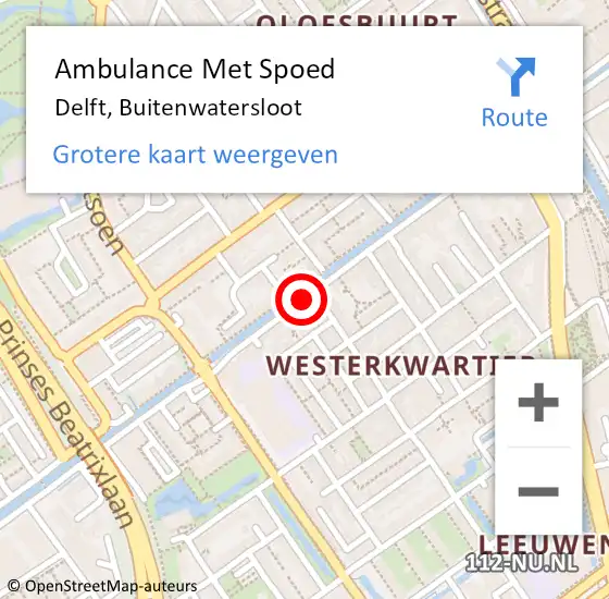 Locatie op kaart van de 112 melding: Ambulance Met Spoed Naar Delft, Buitenwatersloot op 9 augustus 2024 17:54