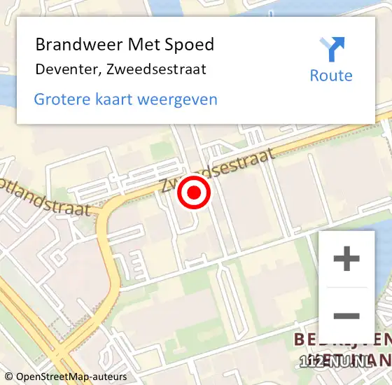 Locatie op kaart van de 112 melding: Brandweer Met Spoed Naar Deventer, Zweedsestraat op 9 augustus 2024 18:08