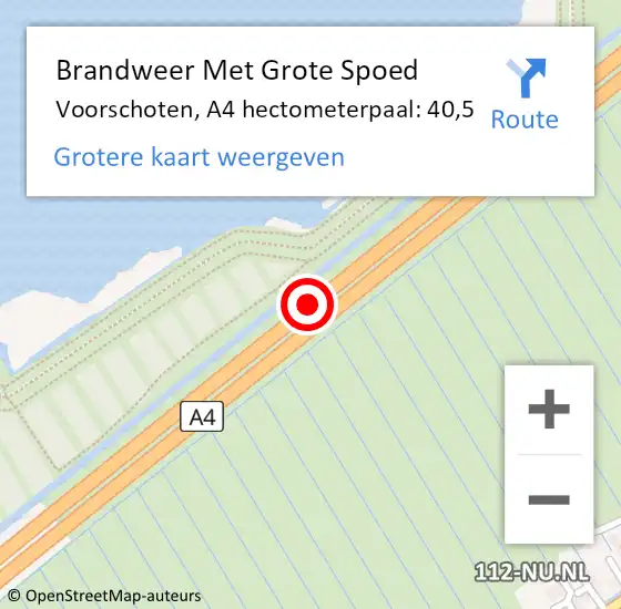 Locatie op kaart van de 112 melding: Brandweer Met Grote Spoed Naar Voorschoten, A4 hectometerpaal: 40,5 op 9 augustus 2024 18:22