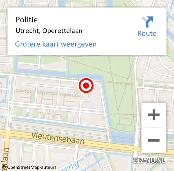 Locatie op kaart van de 112 melding: Politie Utrecht, Operettelaan op 9 augustus 2024 18:42