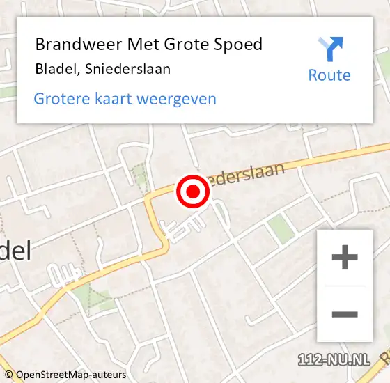 Locatie op kaart van de 112 melding: Brandweer Met Grote Spoed Naar Bladel, Sniederslaan op 9 augustus 2024 18:45