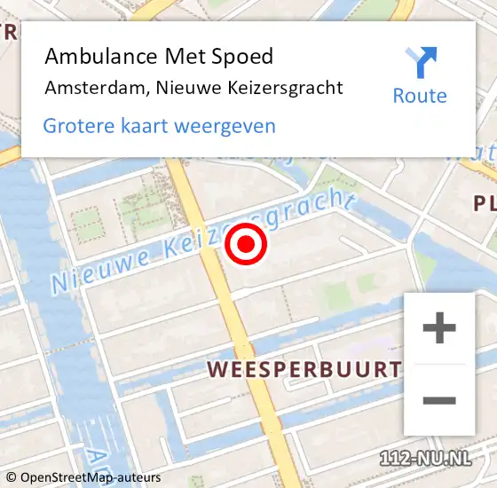 Locatie op kaart van de 112 melding: Ambulance Met Spoed Naar Amsterdam, Nieuwe Keizersgracht op 9 augustus 2024 18:47