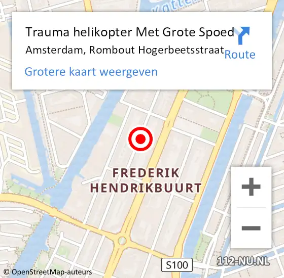 Locatie op kaart van de 112 melding: Trauma helikopter Met Grote Spoed Naar Amsterdam, Rombout Hogerbeetsstraat op 9 augustus 2024 18:53