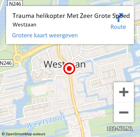 Locatie op kaart van de 112 melding: Trauma helikopter Met Zeer Grote Spoed Naar Westzaan op 9 augustus 2024 19:41