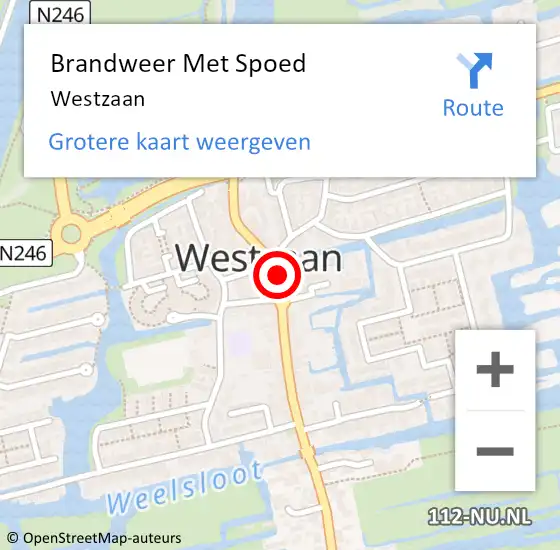 Locatie op kaart van de 112 melding: Brandweer Met Spoed Naar Westzaan op 9 augustus 2024 20:11