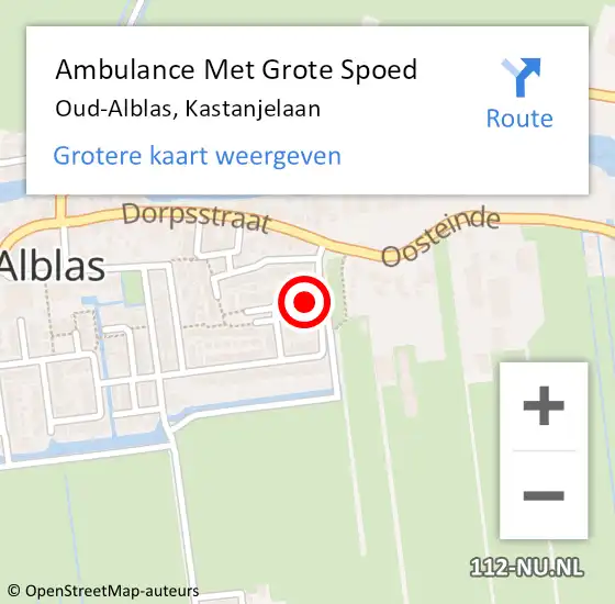 Locatie op kaart van de 112 melding: Ambulance Met Grote Spoed Naar Oud-Alblas, Kastanjelaan op 9 augustus 2024 20:18