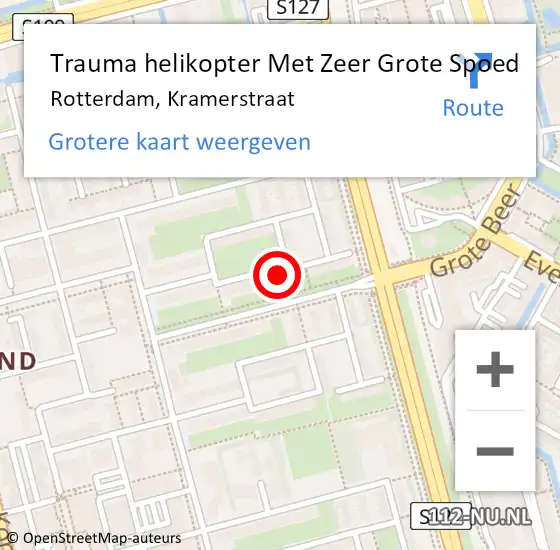 Locatie op kaart van de 112 melding: Trauma helikopter Met Zeer Grote Spoed Naar Rotterdam, Kramerstraat op 9 augustus 2024 20:18