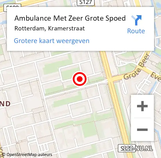 Locatie op kaart van de 112 melding: Ambulance Met Zeer Grote Spoed Naar Rotterdam, Kramerstraat op 9 augustus 2024 20:18