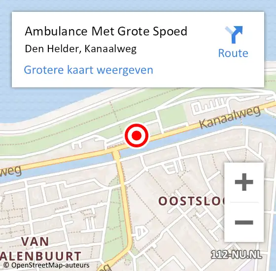 Locatie op kaart van de 112 melding: Ambulance Met Grote Spoed Naar Den Helder, Kanaalweg op 9 augustus 2024 20:18