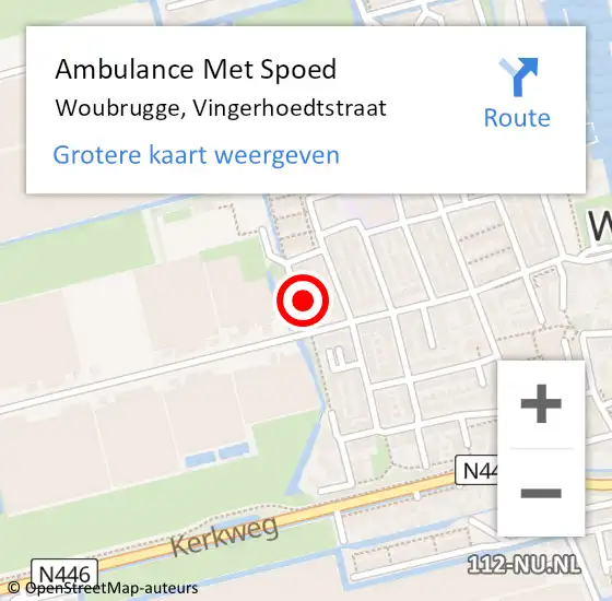 Locatie op kaart van de 112 melding: Ambulance Met Spoed Naar Woubrugge, Vingerhoedtstraat op 9 augustus 2024 20:24