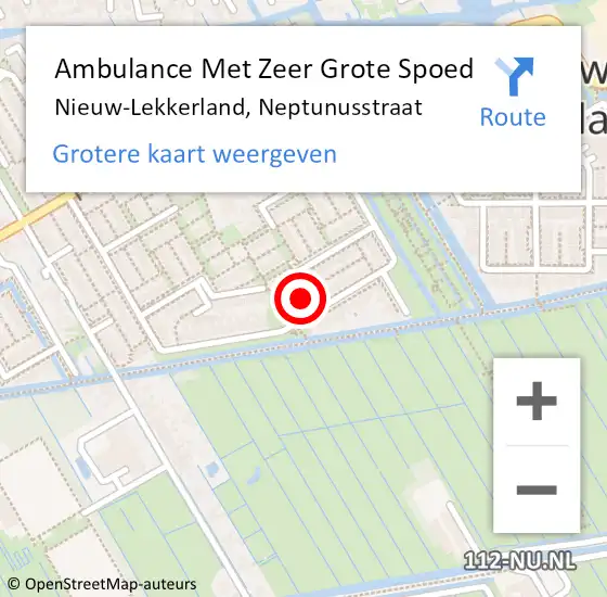 Locatie op kaart van de 112 melding: Ambulance Met Zeer Grote Spoed Naar Nieuw-Lekkerland, Neptunusstraat op 9 augustus 2024 20:26