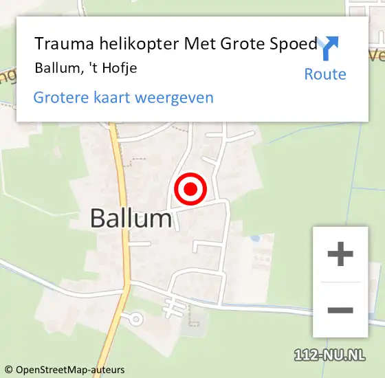 Locatie op kaart van de 112 melding: Trauma helikopter Met Grote Spoed Naar Ballum, 't Hofje op 9 augustus 2024 20:32