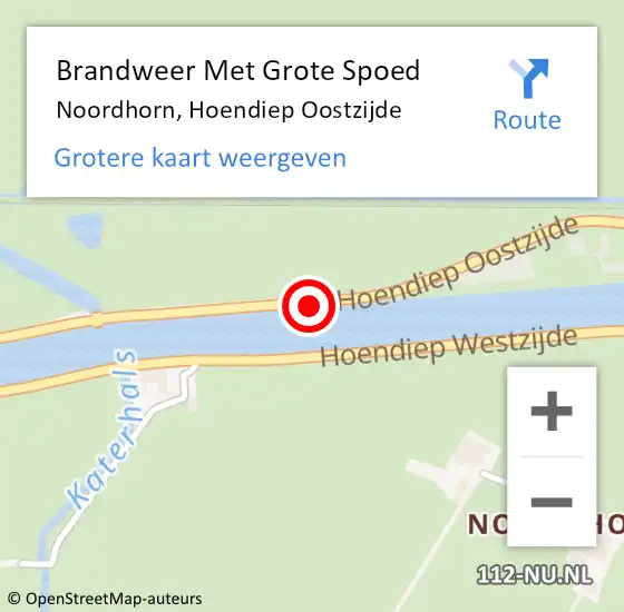 Locatie op kaart van de 112 melding: Brandweer Met Grote Spoed Naar Noordhorn, Hoendiep Oostzijde op 9 augustus 2024 20:33