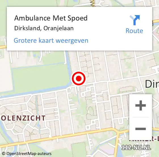 Locatie op kaart van de 112 melding: Ambulance Met Spoed Naar Dirksland, Oranjelaan op 9 augustus 2024 20:35