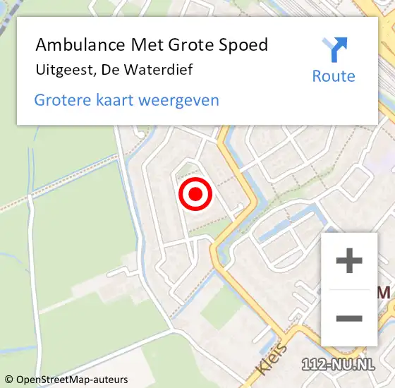 Locatie op kaart van de 112 melding: Ambulance Met Grote Spoed Naar Uitgeest, De Waterdief op 9 augustus 2024 20:59