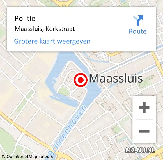 Locatie op kaart van de 112 melding: Politie Maassluis, Kerkstraat op 9 augustus 2024 21:02