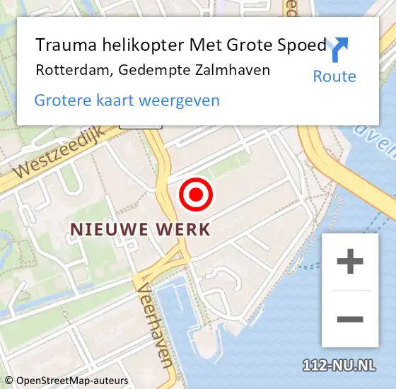 Locatie op kaart van de 112 melding: Trauma helikopter Met Grote Spoed Naar Rotterdam, Gedempte Zalmhaven op 9 augustus 2024 21:19