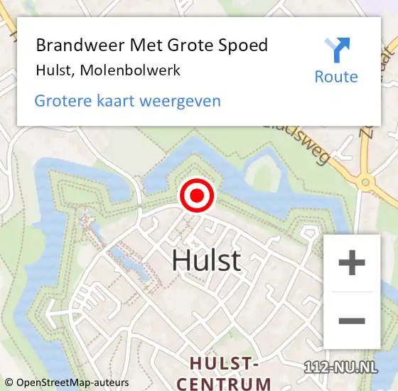 Locatie op kaart van de 112 melding: Brandweer Met Grote Spoed Naar Hulst, Molenbolwerk op 9 augustus 2024 21:20