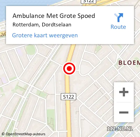 Locatie op kaart van de 112 melding: Ambulance Met Grote Spoed Naar Rotterdam, Dordtselaan op 9 augustus 2024 22:01