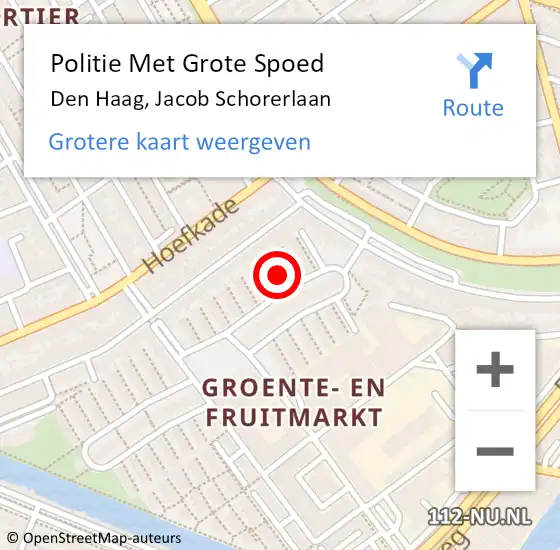 Locatie op kaart van de 112 melding: Politie Met Grote Spoed Naar Den Haag, Jacob Schorerlaan op 9 augustus 2024 22:08