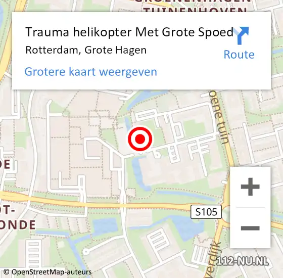 Locatie op kaart van de 112 melding: Trauma helikopter Met Grote Spoed Naar Rotterdam, Grote Hagen op 9 augustus 2024 22:21