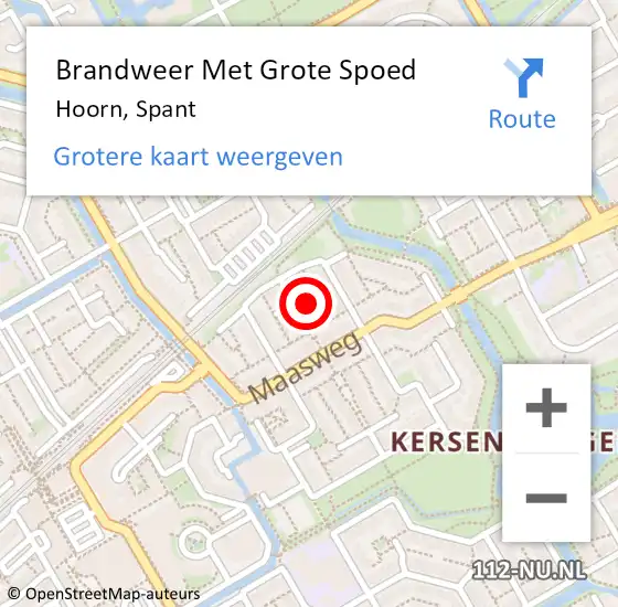 Locatie op kaart van de 112 melding: Brandweer Met Grote Spoed Naar Hoorn, Spant op 9 augustus 2024 22:24