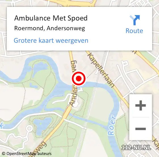 Locatie op kaart van de 112 melding: Ambulance Met Spoed Naar Roermond, Andersonweg op 9 augustus 2024 22:44